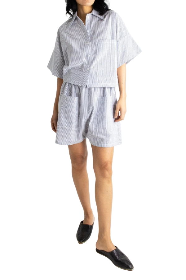 Meg Play Short - Navy Seersucker