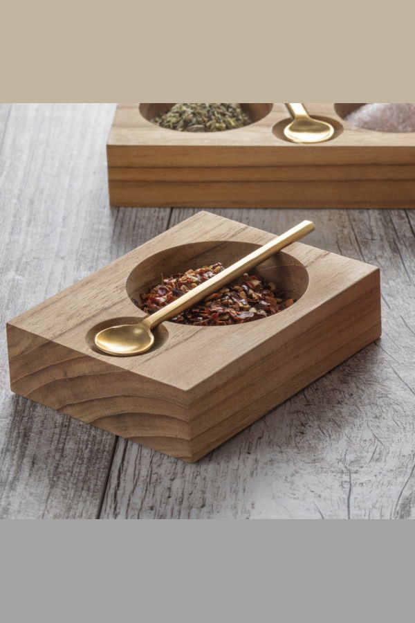 Be Home Teak Plank Spice Cellar with Gold Spoon