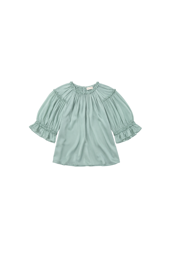 Ulla Johnson Alina Short Sleeve Silk Top - Celadon