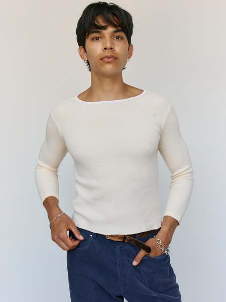 SECOND/LAYER Ribbed Dias Cortes Long Sleeve Tee - White | Garmentory