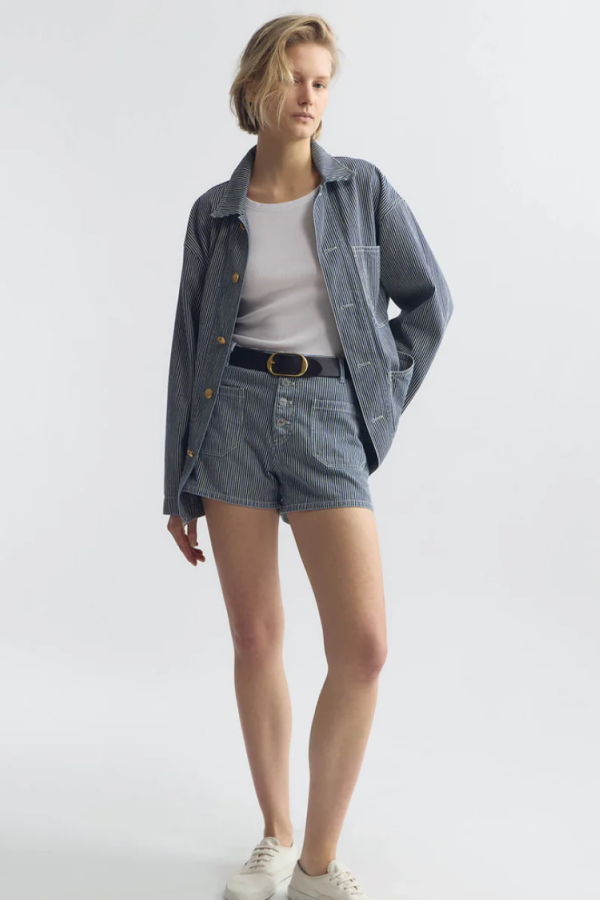 Nili Lotan Harley Striped Short - Indigo Stripe Rinse