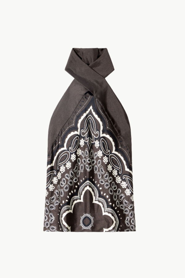 Nili Lotan Solal Silk Halter Top - Brown/Ivory Bandana Print
