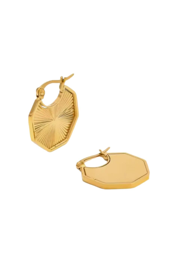 ADIBA Rays of Hexagon Stainless Steel Huggie Earrings - 18k Gold Plated