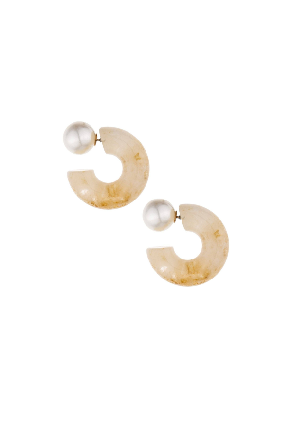 Ettika Beige Resin & Pearl 18k Gold Plated Chunky Hoops