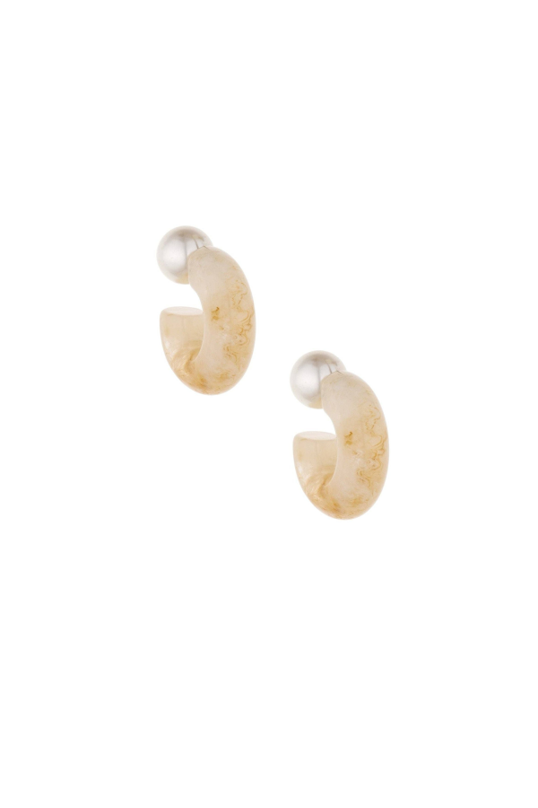 Ettika Beige Resin & Pearl 18k Gold Plated Chunky Hoops