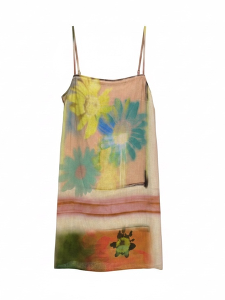 nancy linen blend mini dress Fringed pink and white shift dress main image 1
