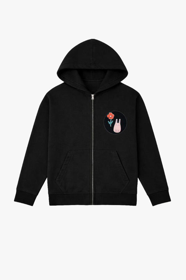 KIDS Hahaha Organic Cotton Zip-Up Jacket - Black