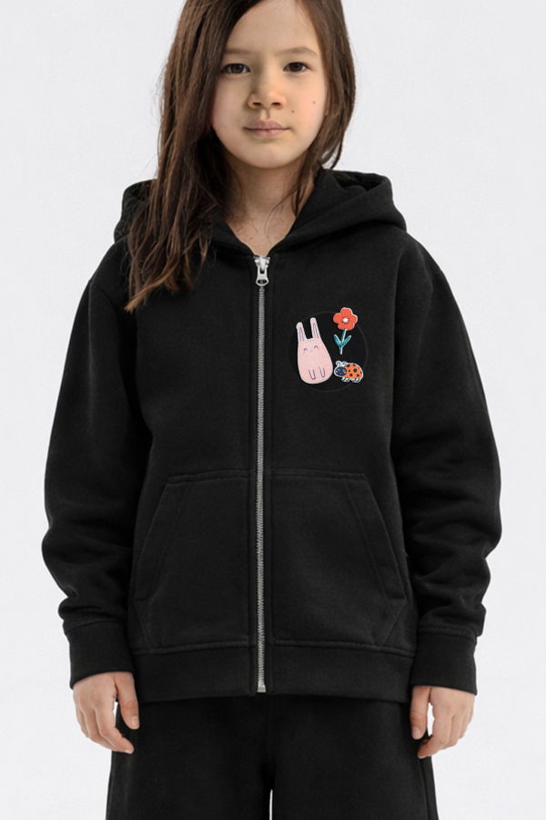 KIDS Hahaha Organic Cotton Zip-Up Jacket - Black