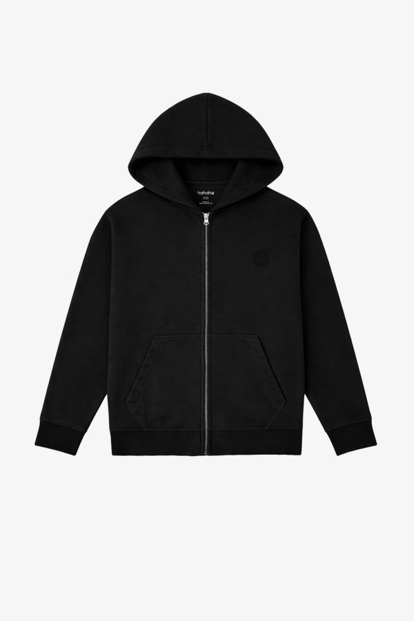 KIDS Hahaha Organic Cotton Zip-Up Jacket Essential - Black