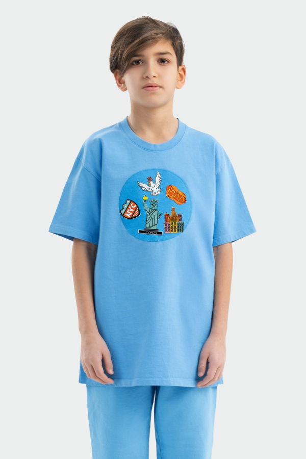KIDS Hahaha Organic Cotton Customizable Tee - Blue