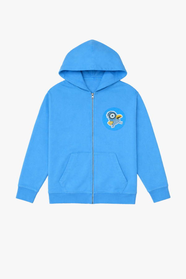 KIDS Hahaha Organic Cotton Zip-Up Jacket - Blue