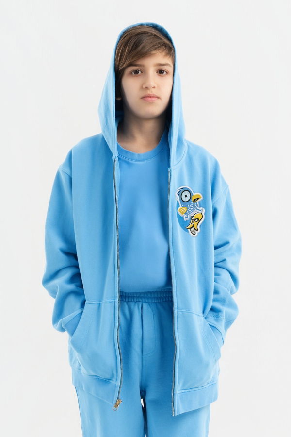 KIDS Hahaha Organic Cotton Zip-Up Jacket - Blue
