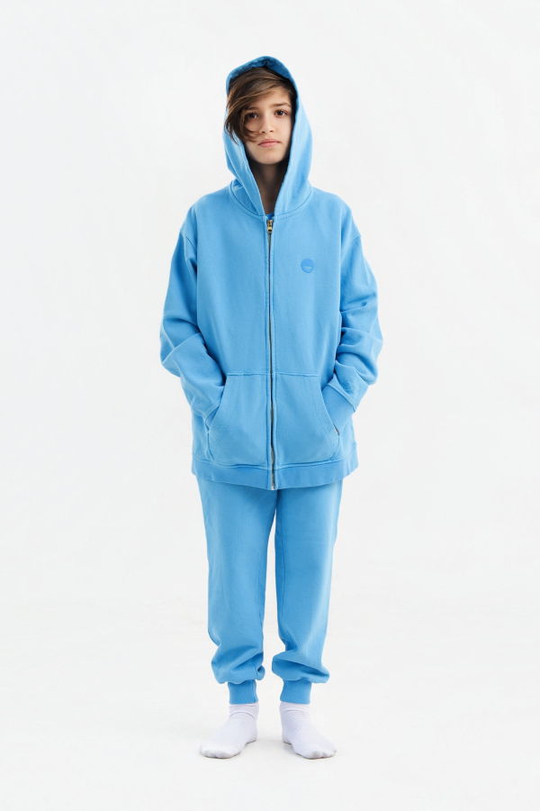 KIDS Hahaha Organic Cotton Zip-Up Jacket Essential - Blue