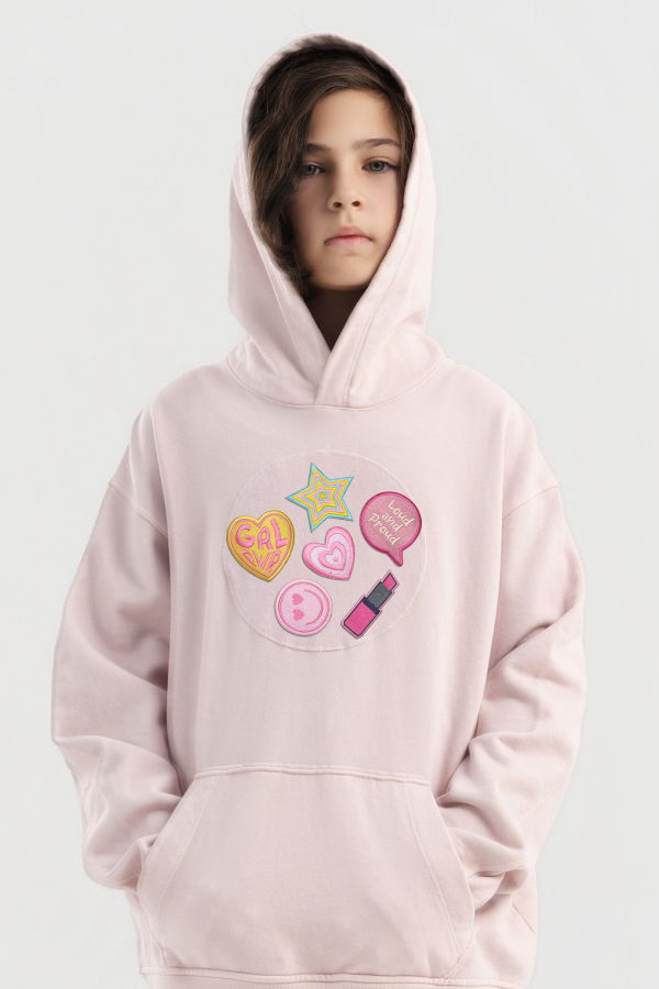 KIDS Hahaha Organic Cotton Customizable Hoodie - Dirty Pink