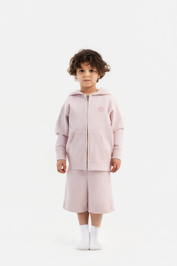 KIDS Hahaha Organic Cotton Zip-Up Essential Jacket - Dirty Pink