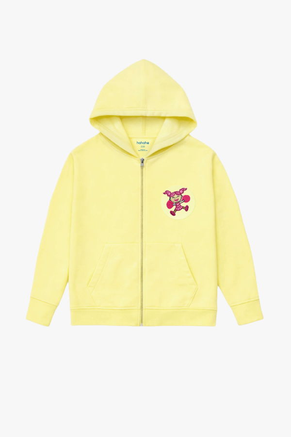 KIDS Hahaha Organic Cotton Zip-Up Jacket - Light Yellow