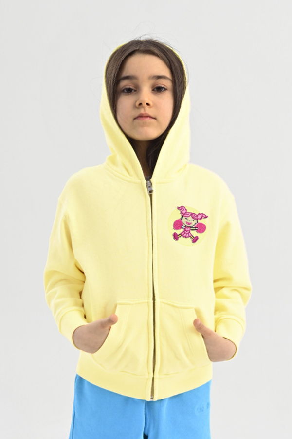 KIDS Hahaha Organic Cotton Zip-Up Jacket - Light Yellow