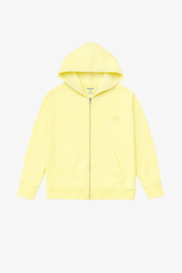 KIDS Hahaha Essential Organic Cotton Zip-Up Jacket - Light Yellow