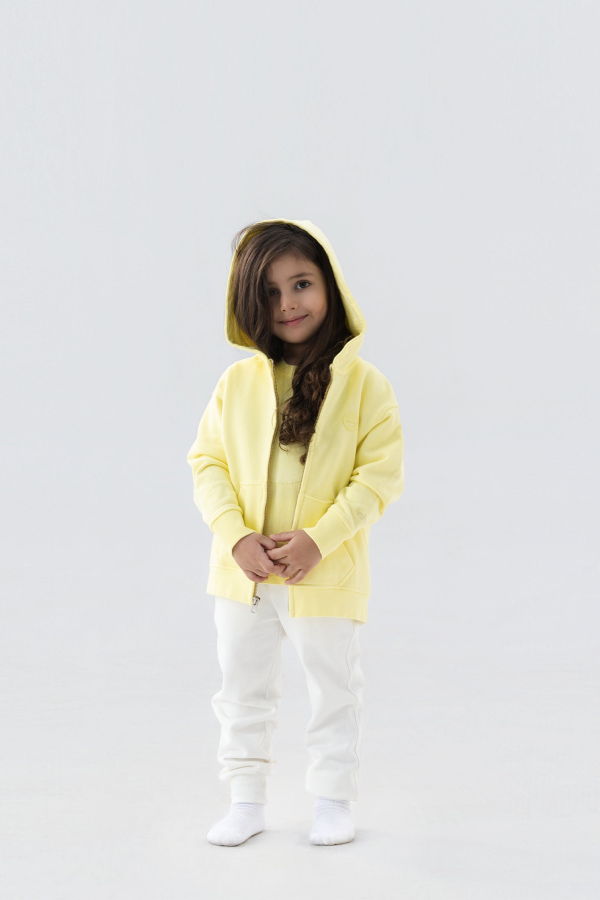 KIDS Hahaha Essential Organic Cotton Zip-Up Jacket - Light Yellow