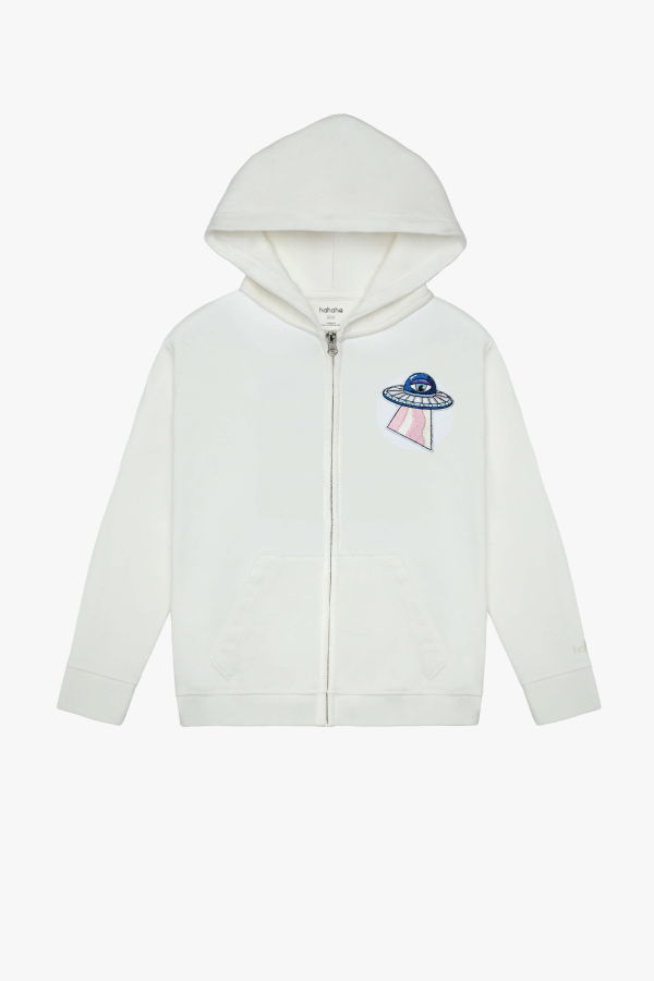 KIDS Hahaha Organic Cotton Zip-Up Customizable Jacket - Off-White