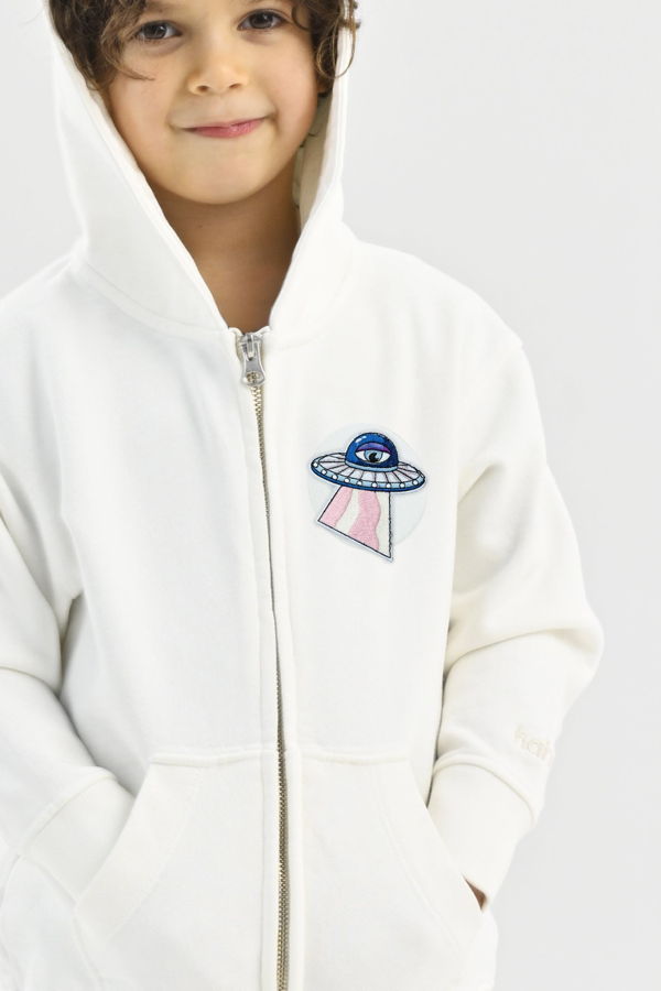 KIDS Hahaha Organic Cotton Zip-Up Customizable Jacket - Off-White