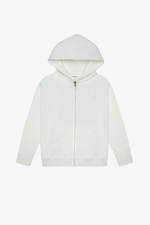 KIDS Hahaha Organic Cotton Zip-Up Essential Jacket - Off-White