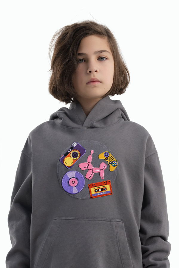 KIDS Hahaha Organic Cotton Customizable Hoodie - Stone Grey