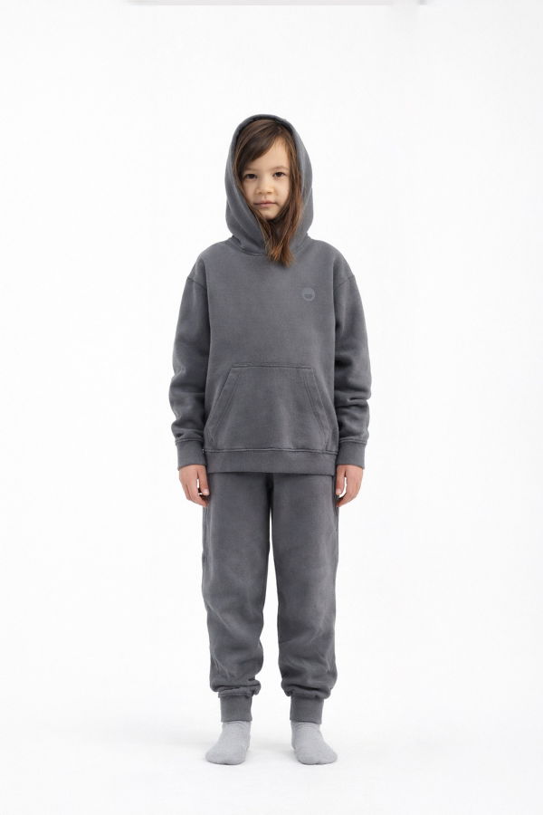 KIDS Hahaha Organic Cotton Essential Hoodie - Stone Grey