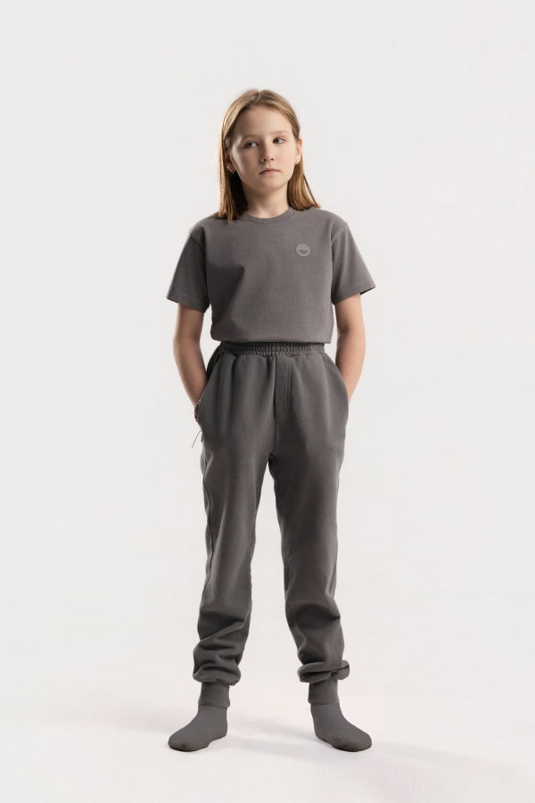 KIDS Hahaha Organic Cotton Essential Joggers - Stone Grey