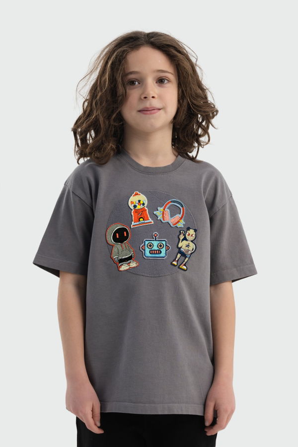 KIDS Hahaha Organic Cotton Customizable Tee - Stone Grey