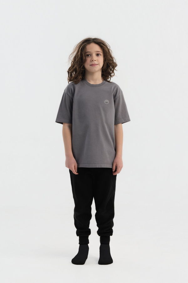 KIDS Hahaha Organic Cotton Essential Tee - Stone Grey