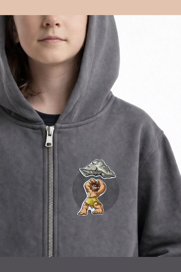 KIDS Hahaha Organic Cotton Zip-Up Jacket Customizable - Stone Grey