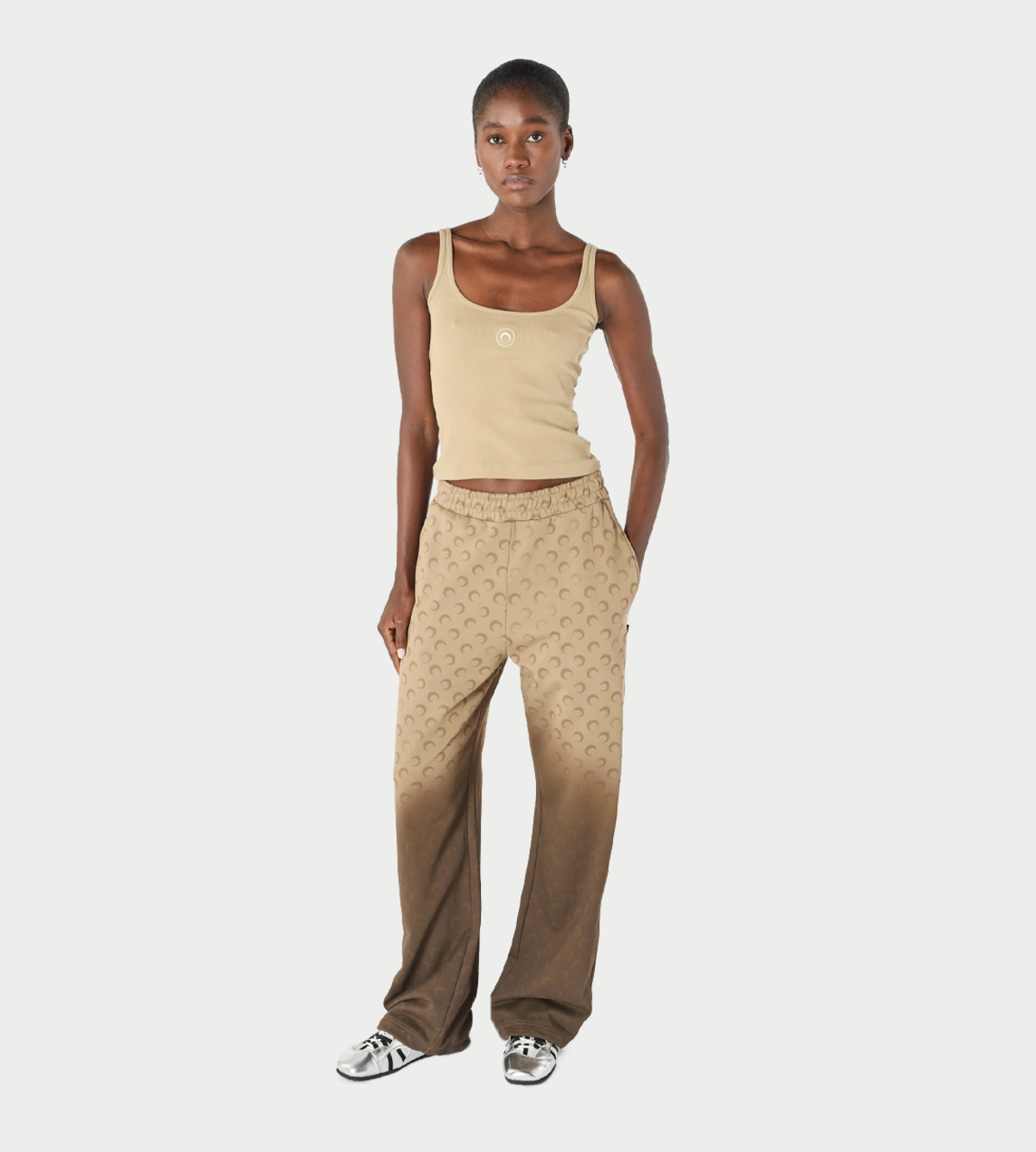 MARINE SERRE Moon Logo Ribbed Jersey Cropped Tank Top - Image 4 of 5