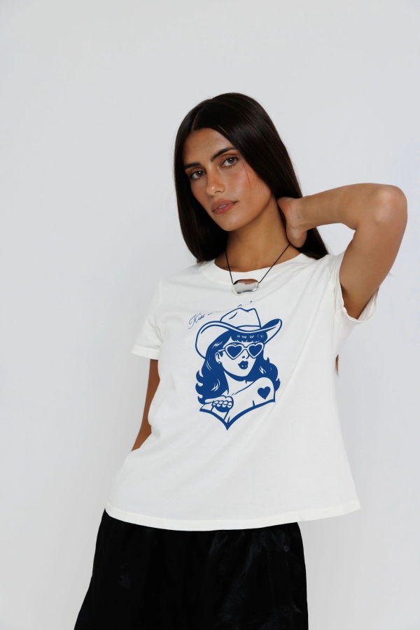 Sunny Somewhere Kiss Me, Cowboy Femme Crew Tee