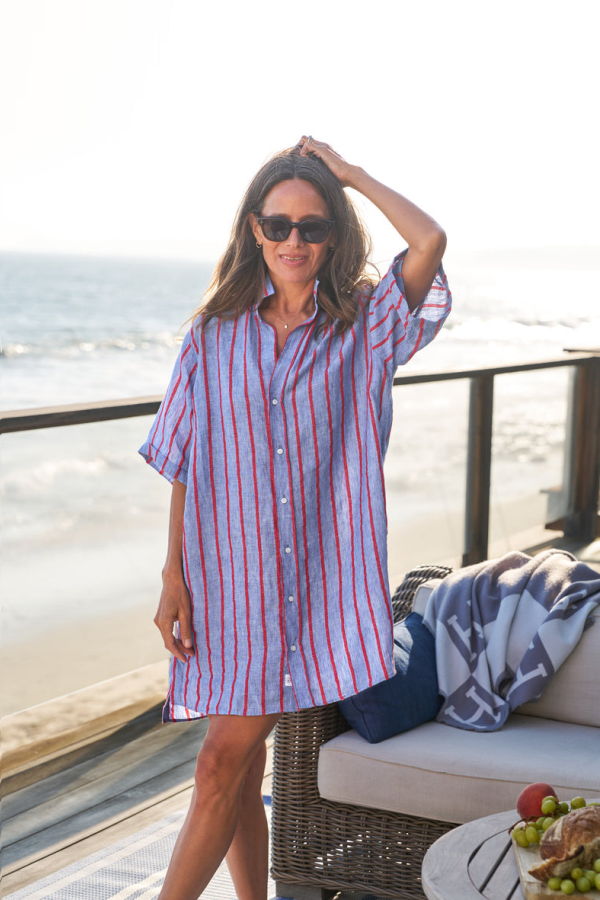 Frank & Eileen Rosemary Shirtdress - Blue/Red Textured Stripe