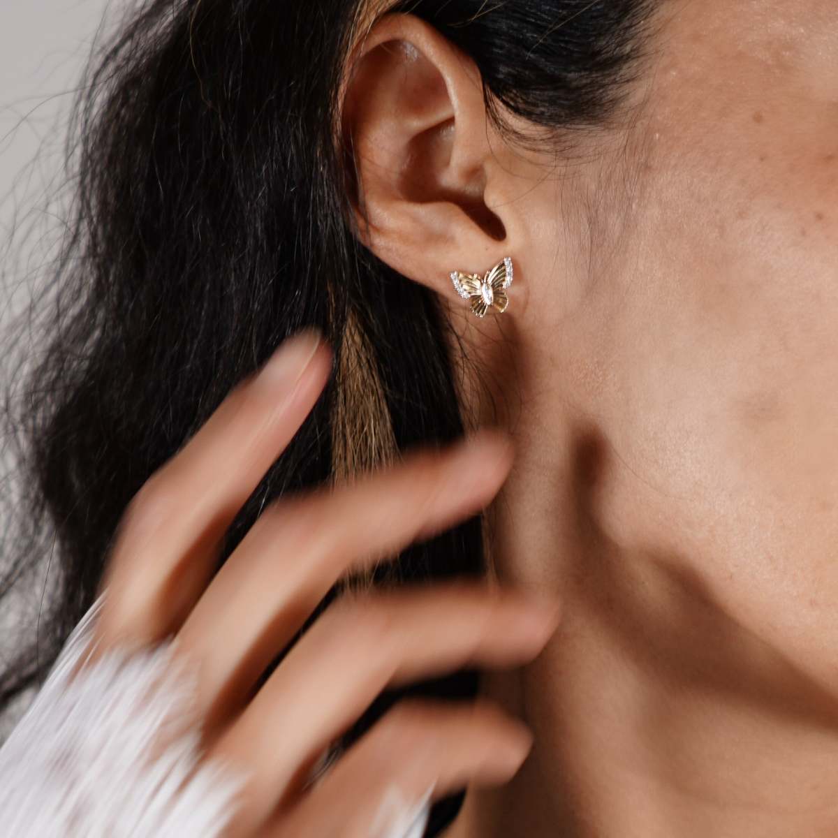 Zofia Day Diamond Trim Butterfly Studs - Yellow Gold - Image 3 of 4