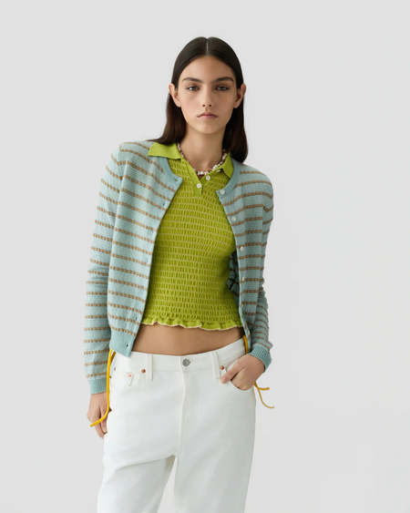 Super Fine Wool Rib Knit Short Cardigan | Garmentory