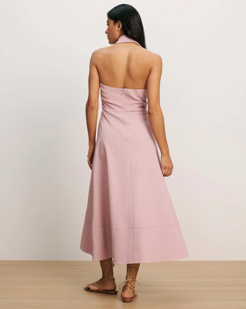 Veronica Beard Mackey Seersucker Halter Midi Dress