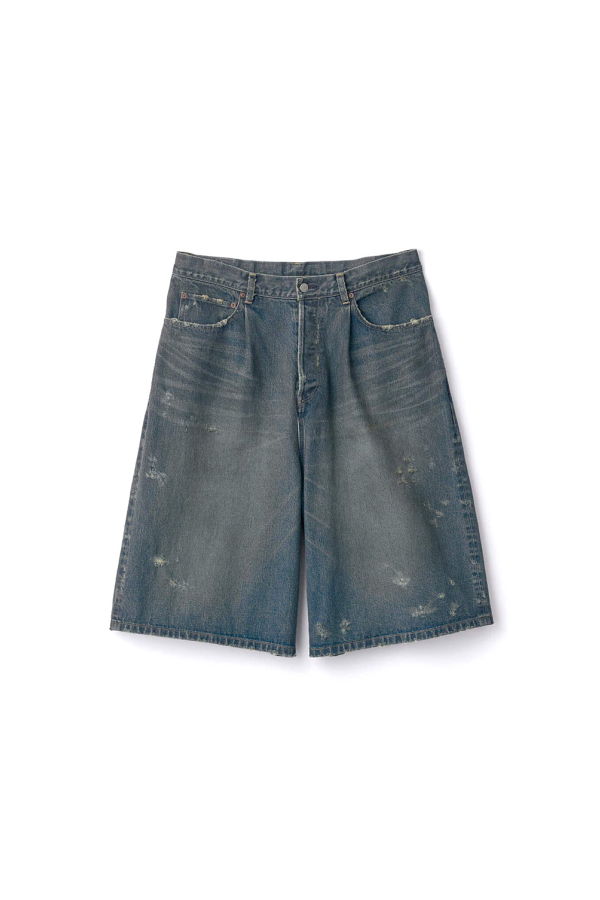 ssstein Washed Indigo Cotton Baggy Denim Shorts - Indigo