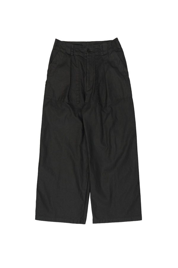 Yoke Coated Cotton Pleated Backer Pants - Black