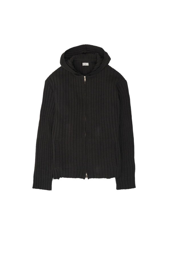 Yoke Cotton Wide Rib Zip Up Hoodie - Charcoal