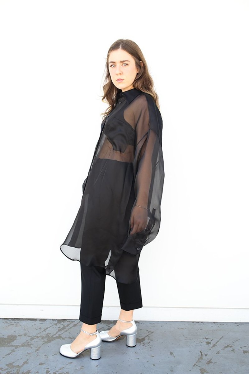 Maison Margiela Silk Organza Shirt Dress - Black | Garmentory