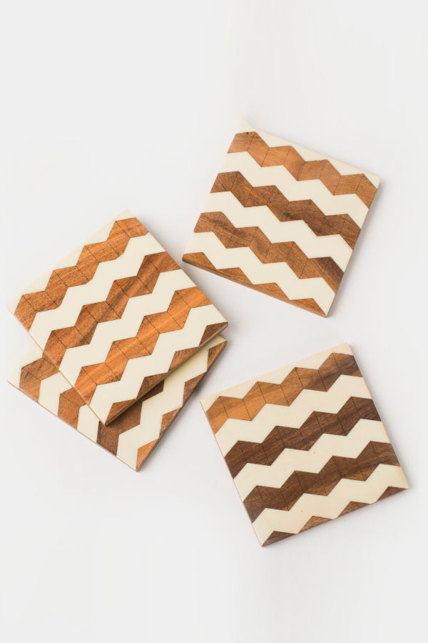 Mela Artisans Marquewood and Resin Stripes Coasters Set of 4