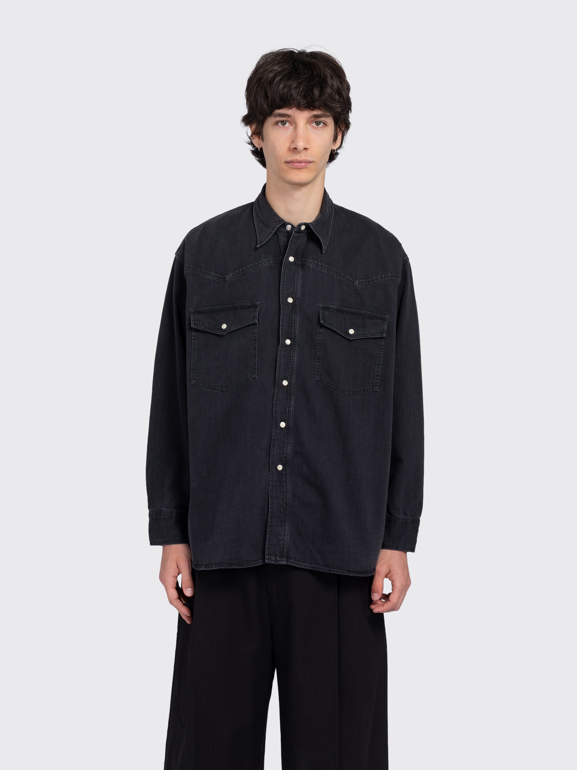 【Studio Nicholson】Denim Shirt in Black Studio Nicholson Mylo Shirt - Black | Garmentory