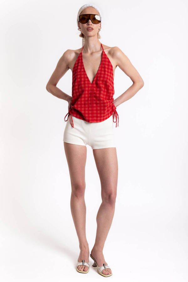 Thinking MU Red Checks Seersucker Hiba Top