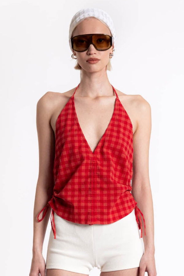 Thinking MU Red Checks Seersucker Hiba Top