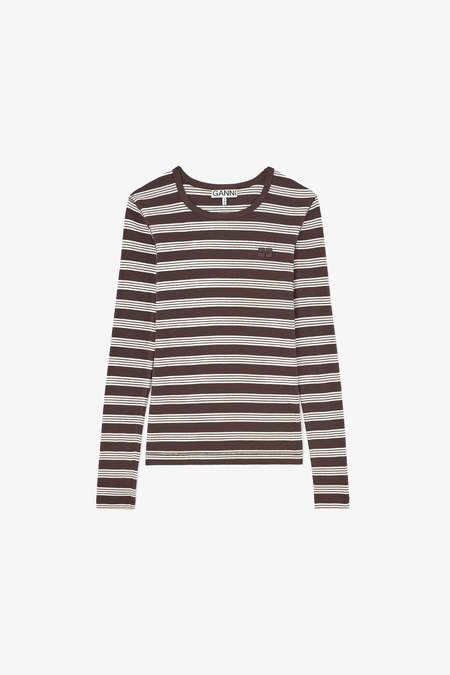 Ganni Striped Soft Cotton Rib Long Sleeve T-Shirt | Garmentory