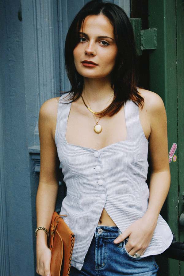 Olivaceous Frankie Stripe Vest Top - Chambray | Garmentory