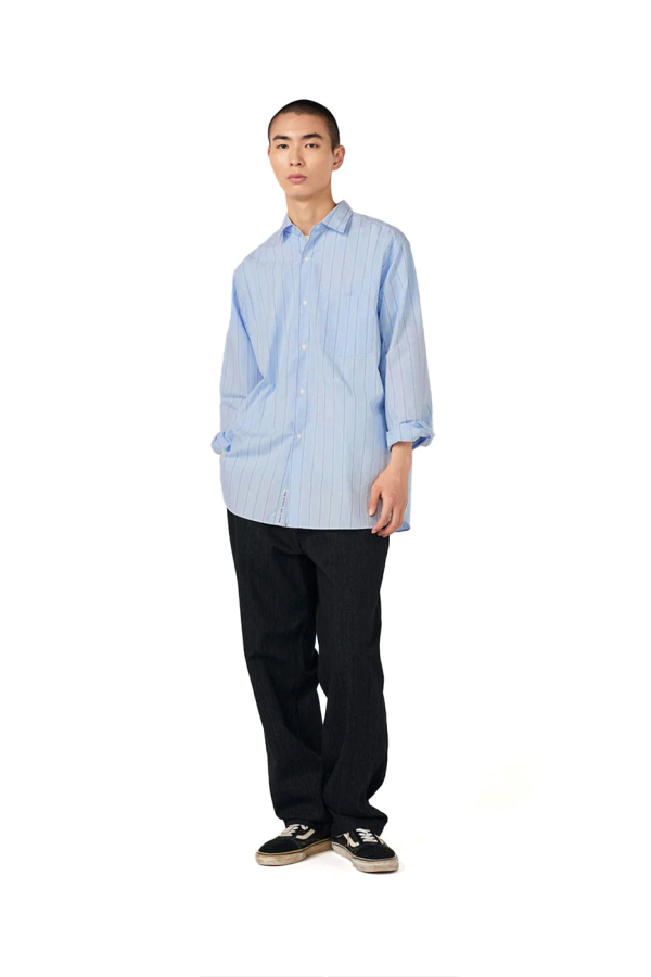 Nanamica Regular Collar Stripe Wind Shirt - Sax