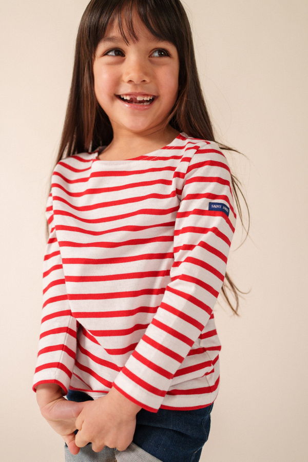 KIDS Saint James Minquiers Kids Breton Shirt - White/Red